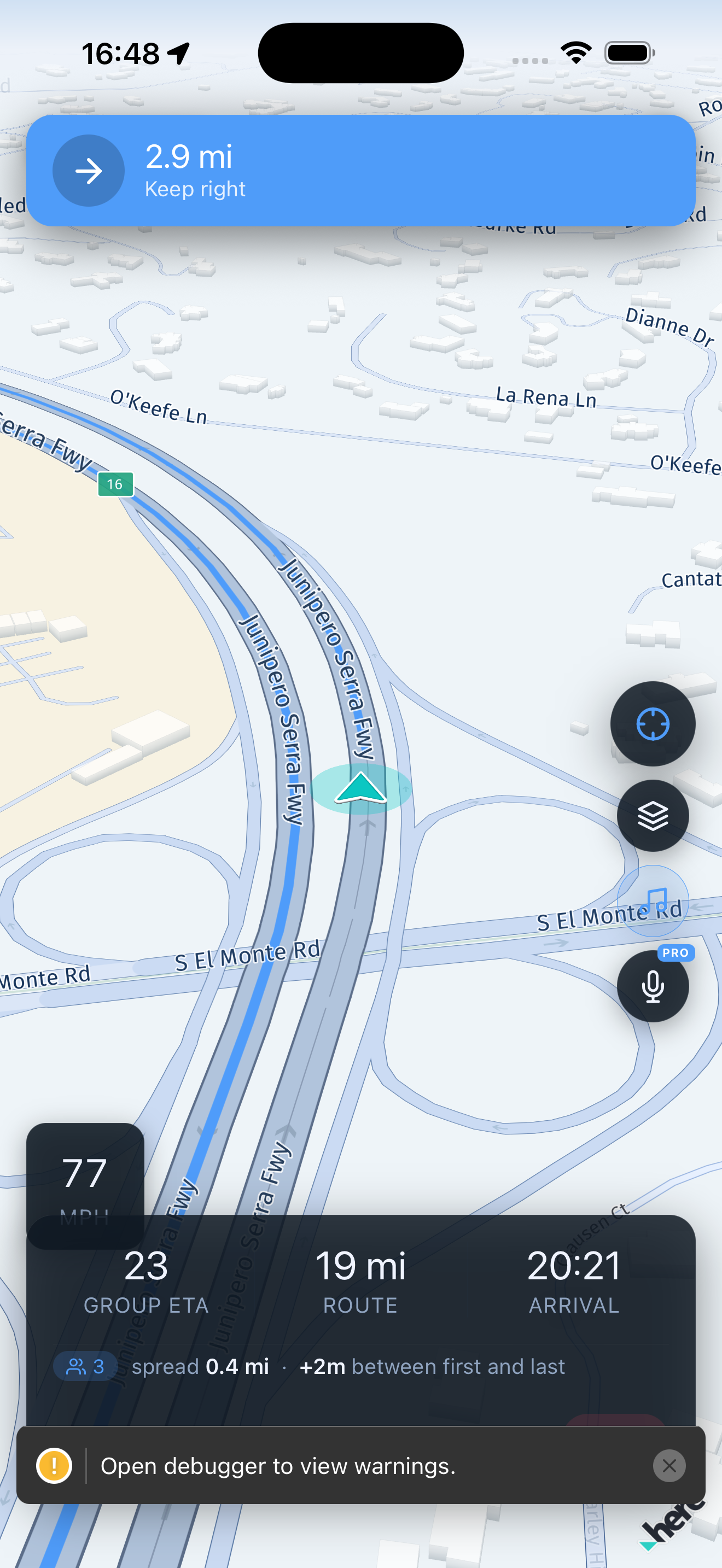 Meridian showing active navigation with convoy mode